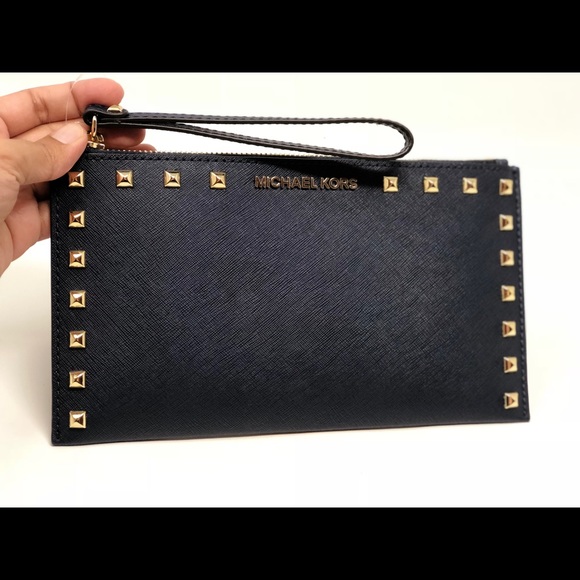 Michael Kors Handbags - Michael kors sandrine stud lg zip clutch navy